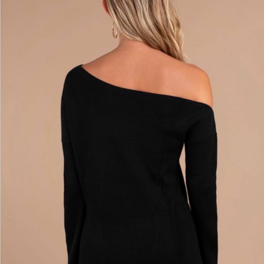 NWT TOBI Olivia Cold Shoulder Sweater Dress Mob Wife LBD Large Black - Picture 4 of 9